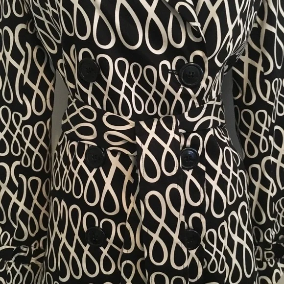 Black and White Trench Pea Coat with Tie - Picture 2 of 8